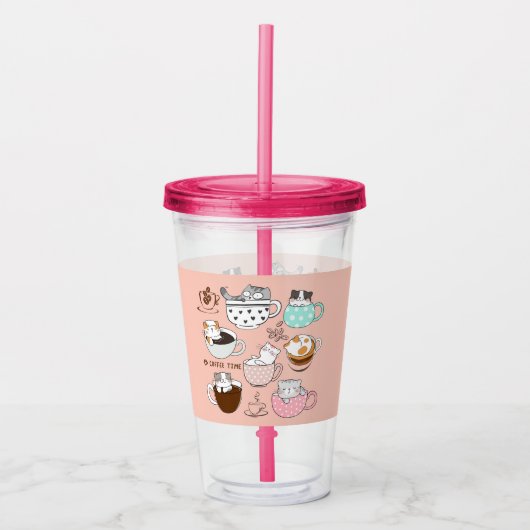 Katten in koffiekopjes acryl drinkbeker (Voorkant)