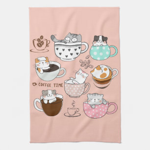 Katten in koffiekopjes theedoek