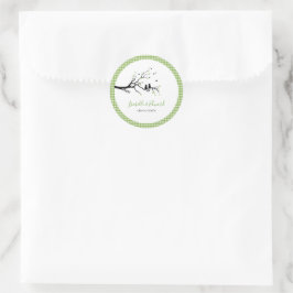 Katten in liefde Groene en Witte Gingham Patroonna Ronde Sticker