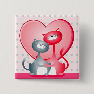 Katten in liefde, knop vierkante button 5,1 cm