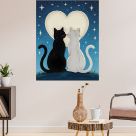 Katten in liefde onder de maan poster