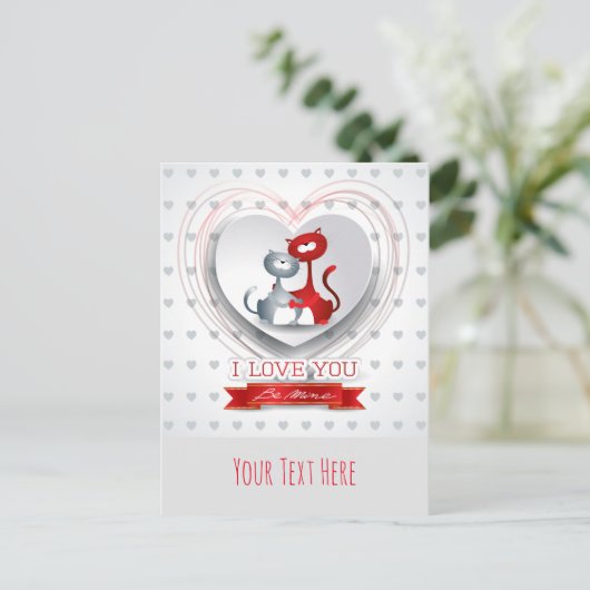 Katten in liefde voor hart briefkaart (Staand voorkant)