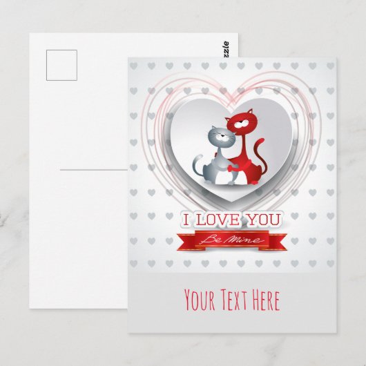 Katten in liefde voor hart briefkaart (Voorkant / Achterkant)