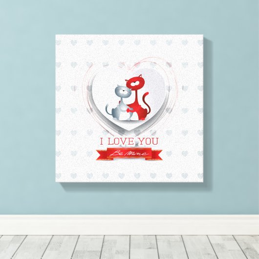 Katten in liefde voor hart canvas afdruk (Insitu (Houten vloer))
