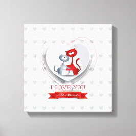Katten in liefde voor hart canvas afdruk