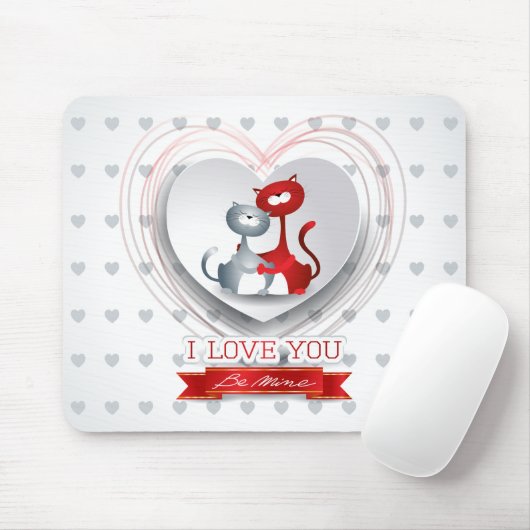 Katten in liefde voor hart muismat (Met muis)