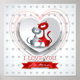 Katten in liefde voor hart poster