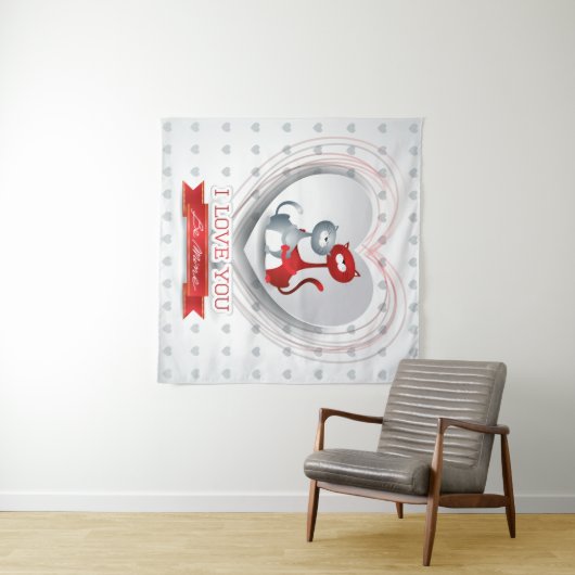 Katten in liefde voor hart wandkleed (In Situ (horizontaal))