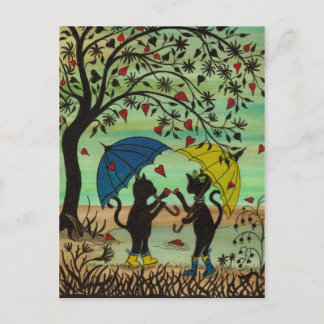 Katten in Love, een regendouche van harten postkaa Briefkaart