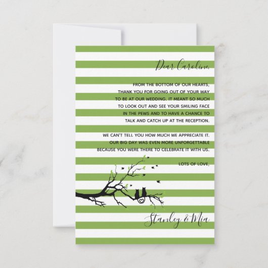 Katten in Love Green Wedding Bedankkaart (Achterkant)