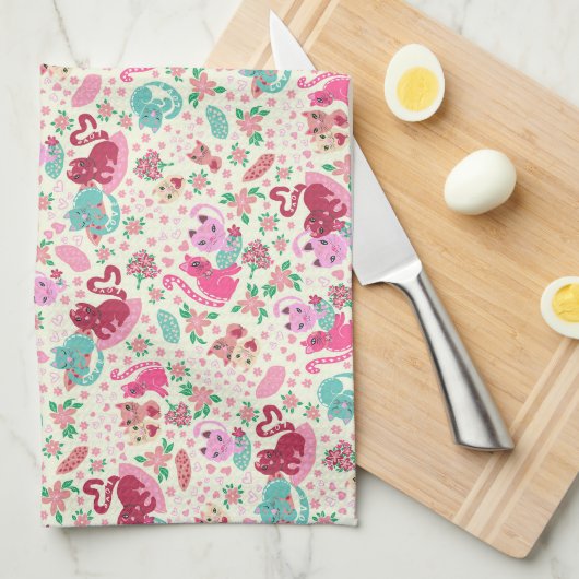 Katten in Love Kitchen Towel Theedoek (Quarter Fold)