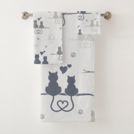 Katten in Love Modern Animal Silhouette Pattern Bad Handdoek
