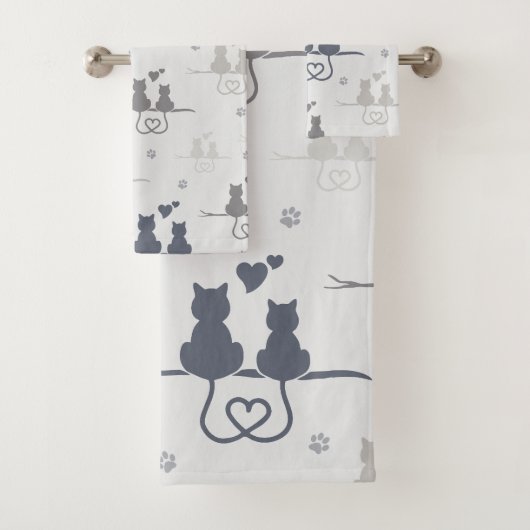 Katten in Love Modern Animal Silhouette Pattern Bad Handdoek (Insitu)
