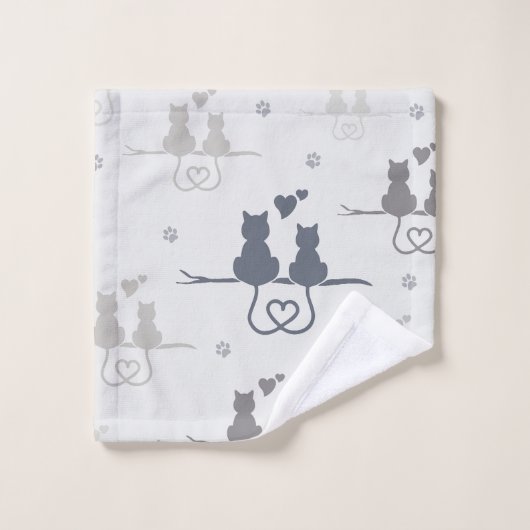 Katten in Love Modern Animal Silhouette Pattern Bad Handdoek (Wasdoekje)