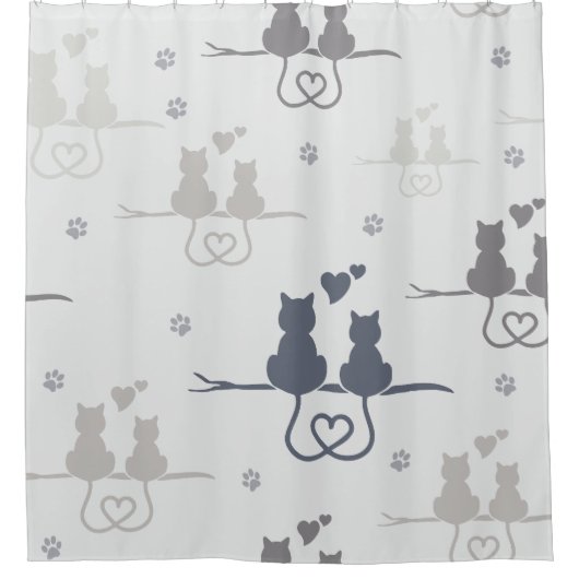 Katten in Love Modern Animal Silhouette Pattern Douchegordijn (Voorkant)