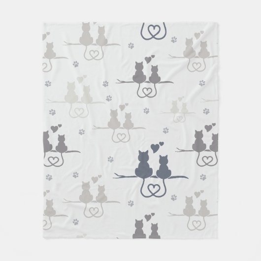 Katten in Love Modern Animal Silhouette Pattern Fleece Deken (Voorkant)