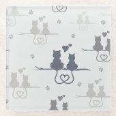 Katten in Love Modern Animal Silhouette Pattern Glazen Onderzetter (Voorkant)
