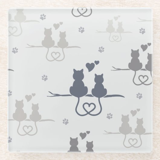 Katten in Love Modern Animal Silhouette Pattern Glazen Onderzetter (Voorkant)