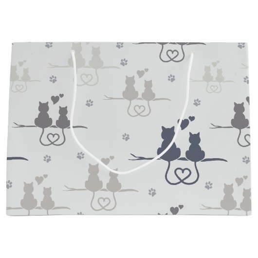 Katten in Love Modern Animal Silhouette Pattern Groot Cadeauzakje (Voorkant)