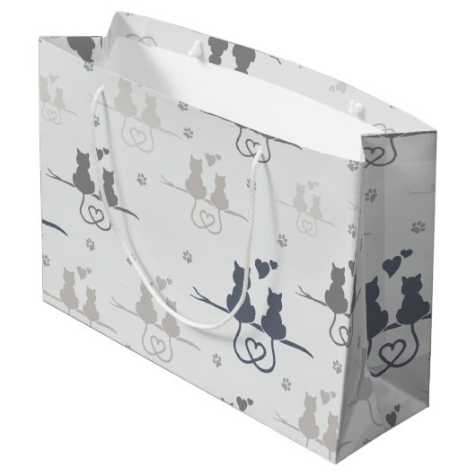 Katten in Love Modern Animal Silhouette Pattern Groot Cadeauzakje (Achterkant Gekanteld)