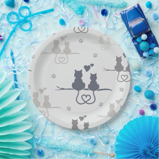 Katten in Love Modern Animal Silhouette Pattern Papieren Bordje (Feest)