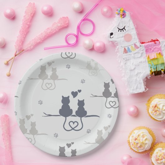 Katten in Love Modern Animal Silhouette Pattern Papieren Bordje (Feest)