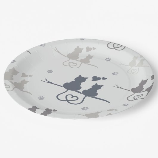Katten in Love Modern Animal Silhouette Pattern Papieren Bordje (Gekanteld)