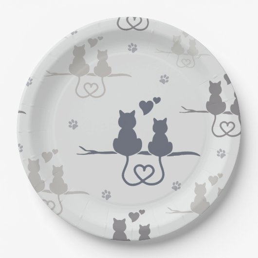 Katten in Love Modern Animal Silhouette Pattern Papieren Bordje (Voorkant)