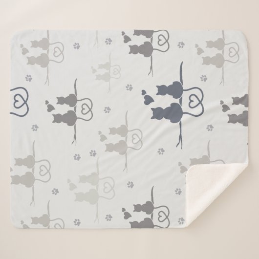 Katten in Love Modern Animal Silhouette Pattern Sherpa Deken (Voorkant (horizontaal))