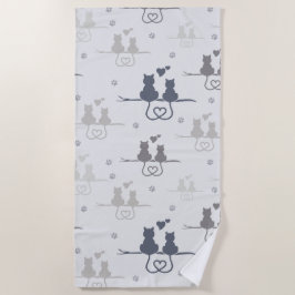 Katten in Love Modern Animal Silhouette Pattern Strandlaken