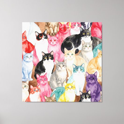Katten in Meerkleurig Canvas Afdruk (Voorkant)