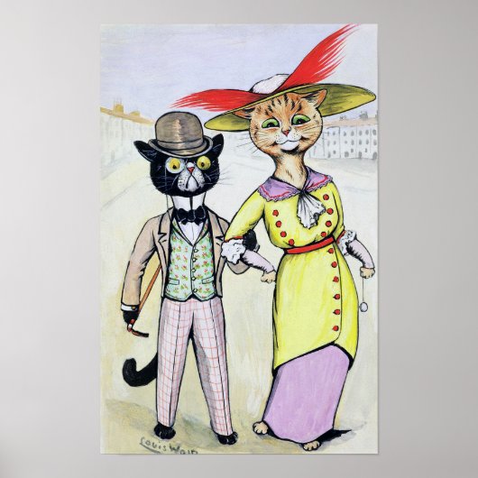 Katten in moderne mode, Louis Wain Poster (Voorkant)