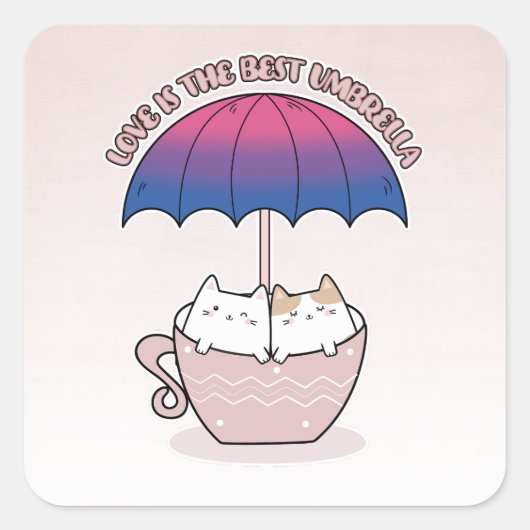 Katten in Mok Onder paraplu in biseksuele kleuren Vierkante Sticker (Voorkant)