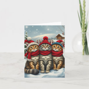 Katten in preppy winterkleding en hoeden Winter Kaart