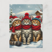 Katten in Preppy winterkleding en Petten Feestdagenkaart (Voorkant)