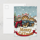 Katten in Preppy Winterkleding en Petten Kerst Feestdagenkaart (Voorkant / Achterkant)