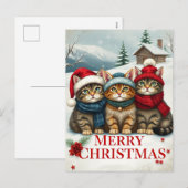 Katten in Preppy Winterkleding en Petten Kerst Feestdagenkaart (Voorkant / Achterkant)