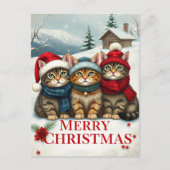 Katten in Preppy Winterkleding en Petten Kerst Feestdagenkaart (Voorkant)