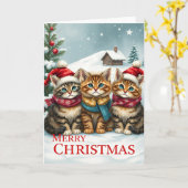 Katten in Preppy Winterkleding en Petten Kerst Kaart (Gele Bloem)