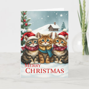 Katten in Preppy Winterkleding en Petten Kerst Kaart
