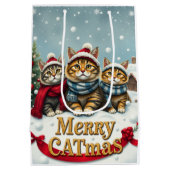 Katten in Preppy Winterkleding en Petten Kerst Medium Cadeauzakje (Achterkant)