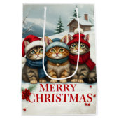 Katten in Preppy Winterkleding en Petten Kerst Medium Cadeauzakje (Achterkant)