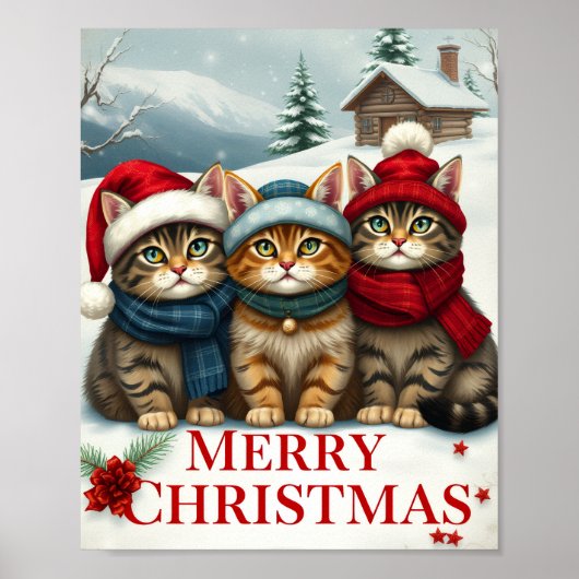 Katten in Preppy Winterkleding en Petten Kerst Poster (Voorkant)