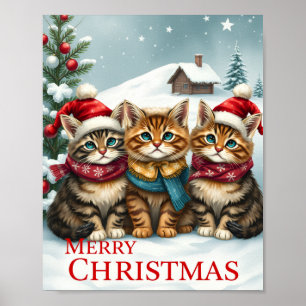 Katten in Preppy Winterkleding en Petten Kerst Poster