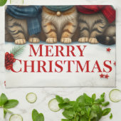 Katten in Preppy Winterkleding en Petten Kerst Theedoek (Gevouwen)