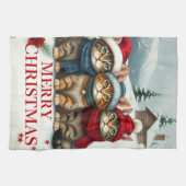 Katten in Preppy Winterkleding en Petten Kerst Theedoek (Horizontaal)