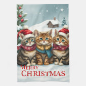 Katten in Preppy Winterkleding en Petten Kerst Theedoek (Verticaal)