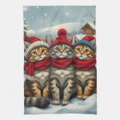 Katten in Preppy winterkleding en Petten Theedoek (Verticaal)