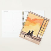 Katten in raam | Zonsondergang Aquarel Silhouet Planner (Display)