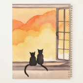Katten in raam | Zonsondergang Aquarel Silhouet Planner (Achterkant)